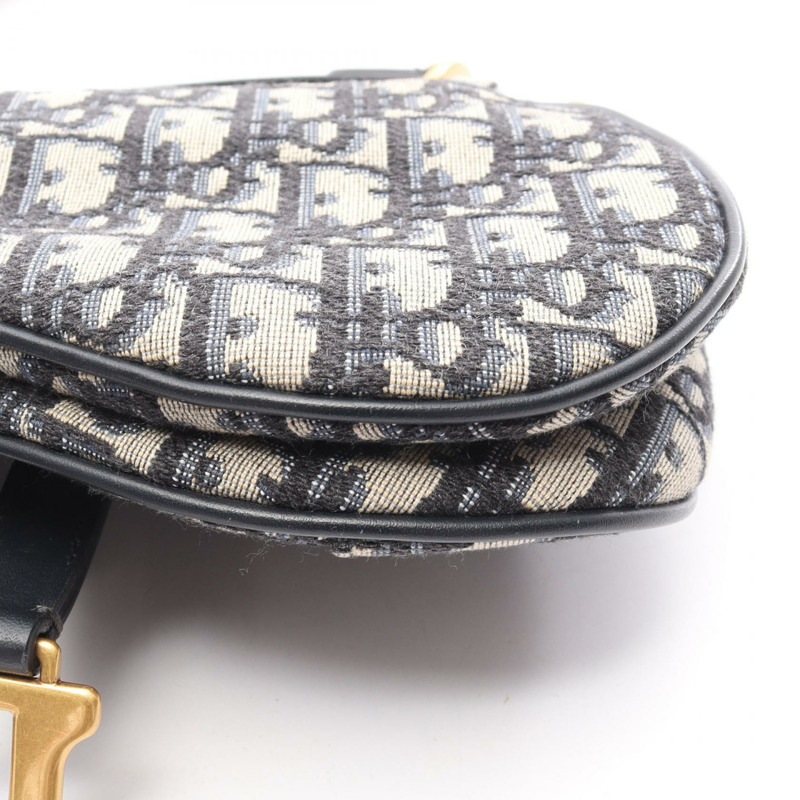 Christian Dior 迷你馬鞍包 Oblique 提花手提包 帆布皮革 海軍藍 二手-6