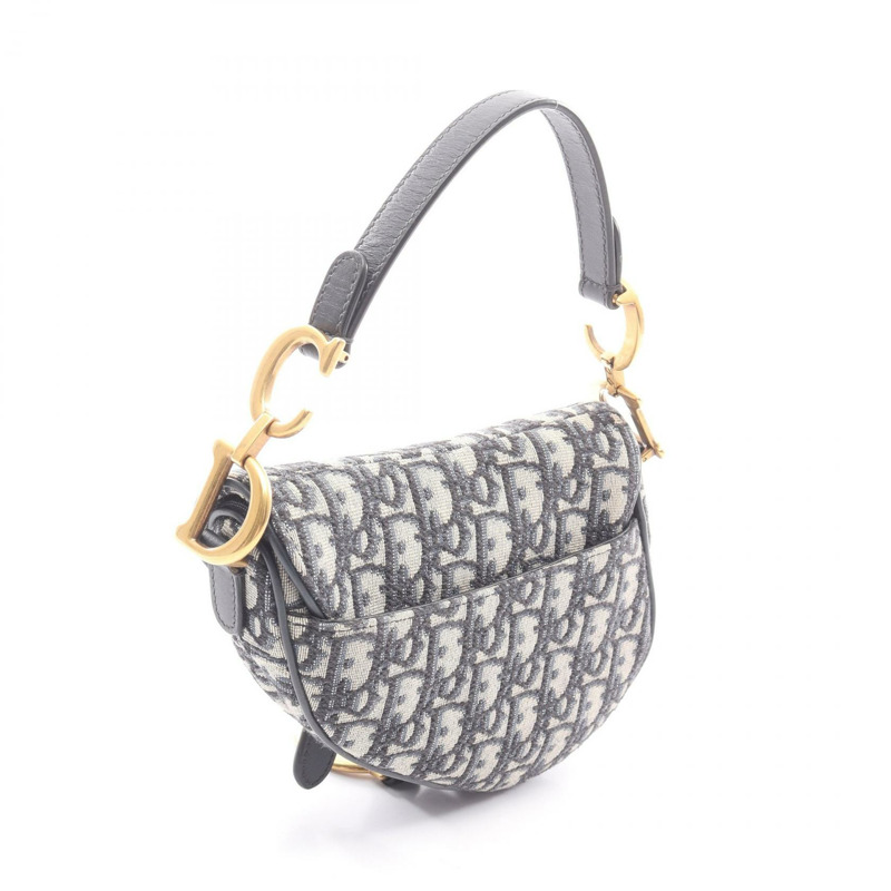 Christian Dior 迷你馬鞍包 Oblique 提花手提包 帆布皮革 海軍藍-1