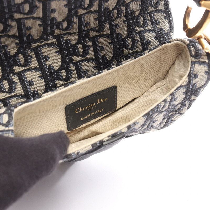 Christian Dior 迷你馬鞍包 Oblique 提花手提包 帆布皮革 海軍藍-2