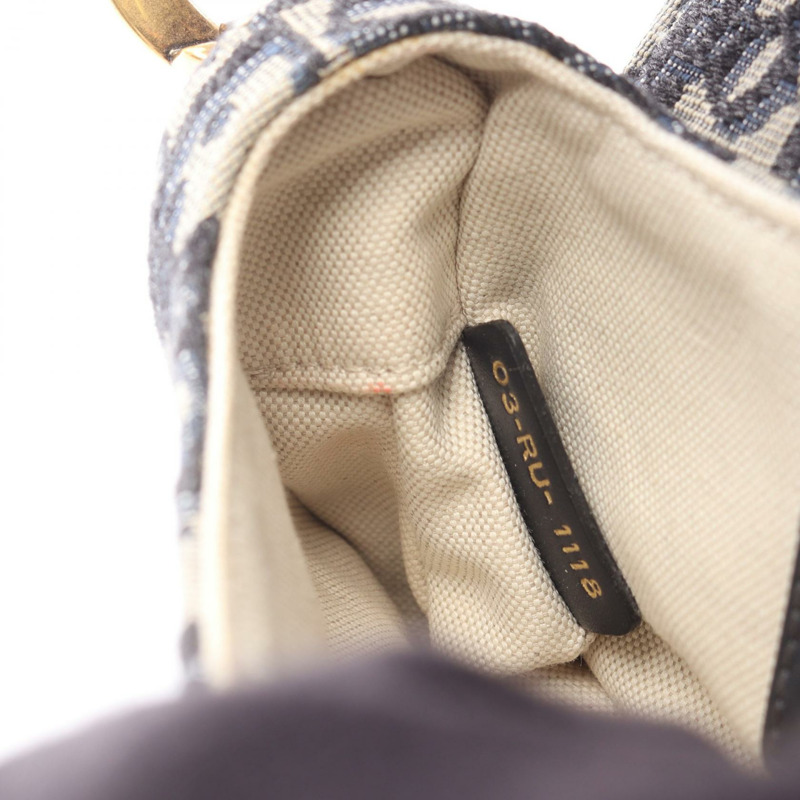 Christian Dior 迷你馬鞍包 Oblique 提花手提包 帆布皮革 海軍藍-4