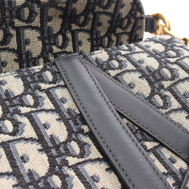 Christian Dior 迷你馬鞍包 Oblique 提花手提包 帆布皮革 海軍藍-5