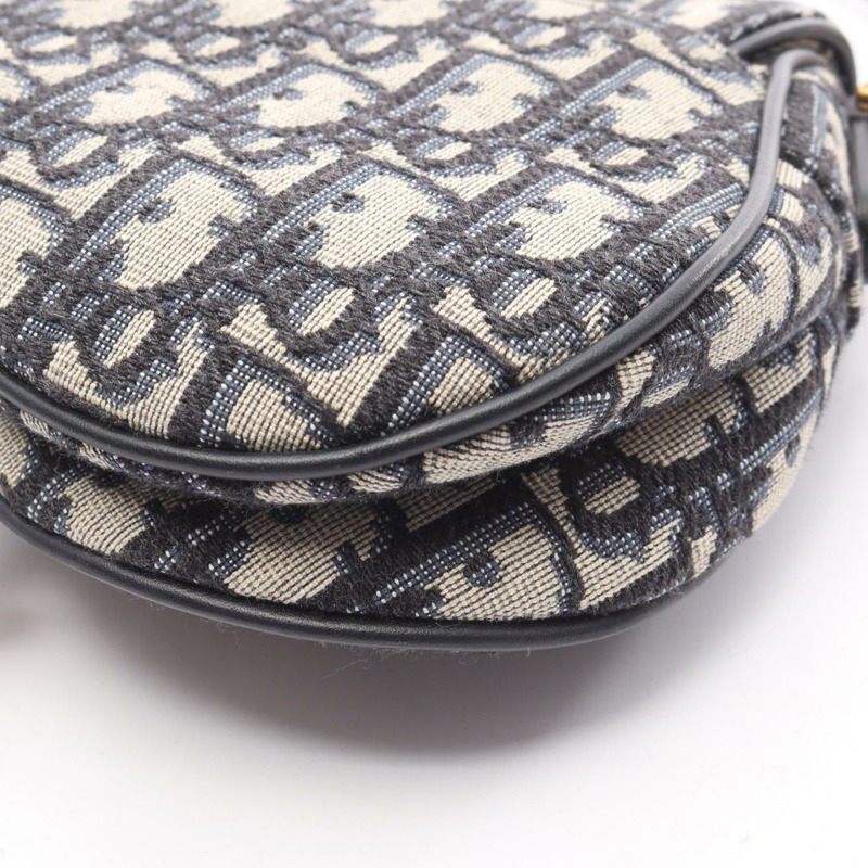 Christian Dior 迷你馬鞍包 Oblique 提花手提包 帆布皮革 海軍藍-6