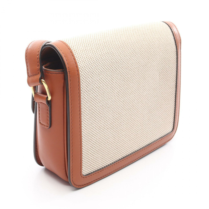 CELINE Teen Triomphe 肩斜背包，帆布皮革，天然棕色，二手-1