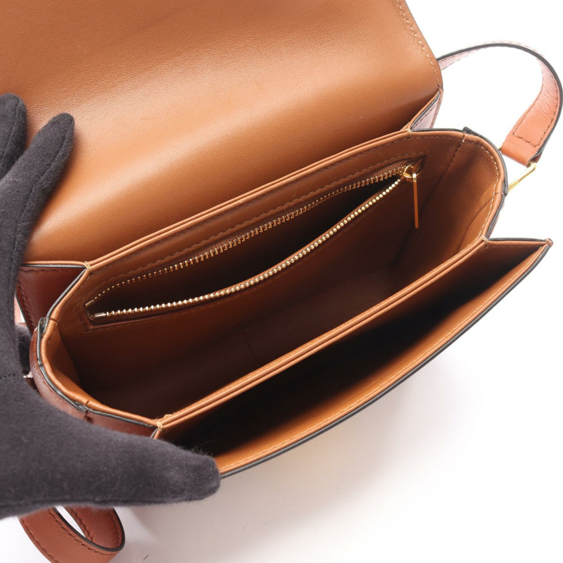 CELINE Teen Triomphe 肩斜背包，帆布皮革，天然棕色，二手-2