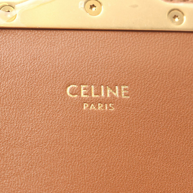 CELINE Teen Triomphe 肩斜背包，帆布皮革，天然棕色，二手-3