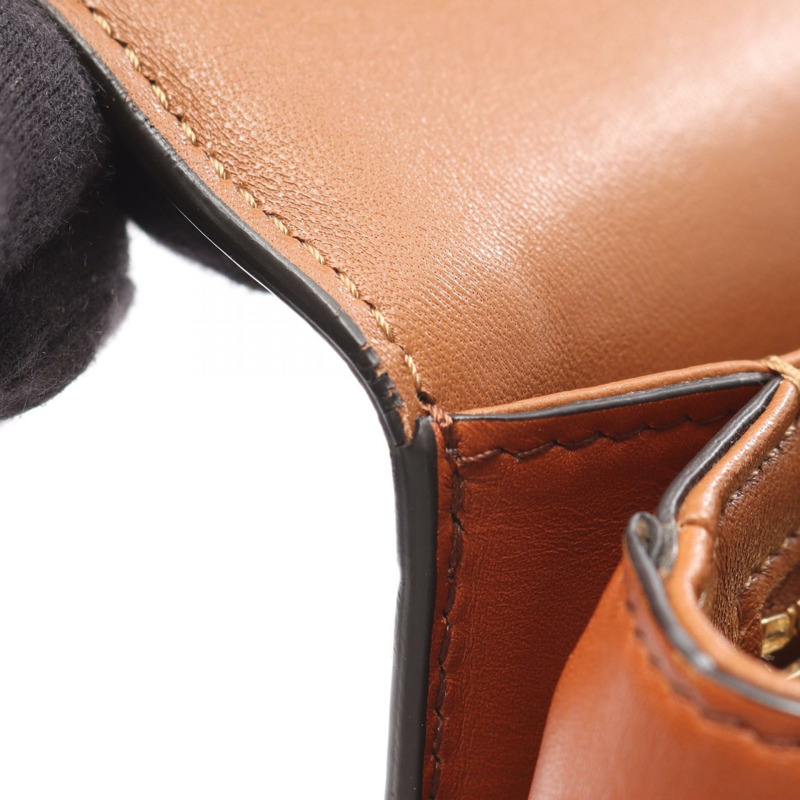 CELINE Teen Triomphe 肩斜背包，帆布皮革，天然棕色，二手-7