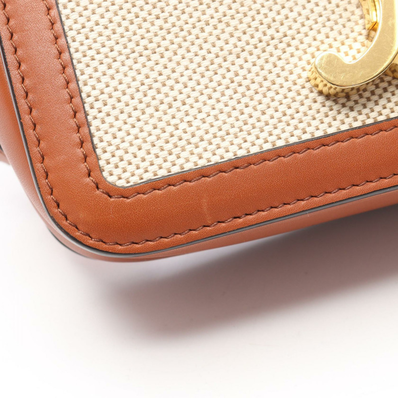 CELINE Teen Triomphe 肩斜背包，帆布皮革，天然棕色，二手-9