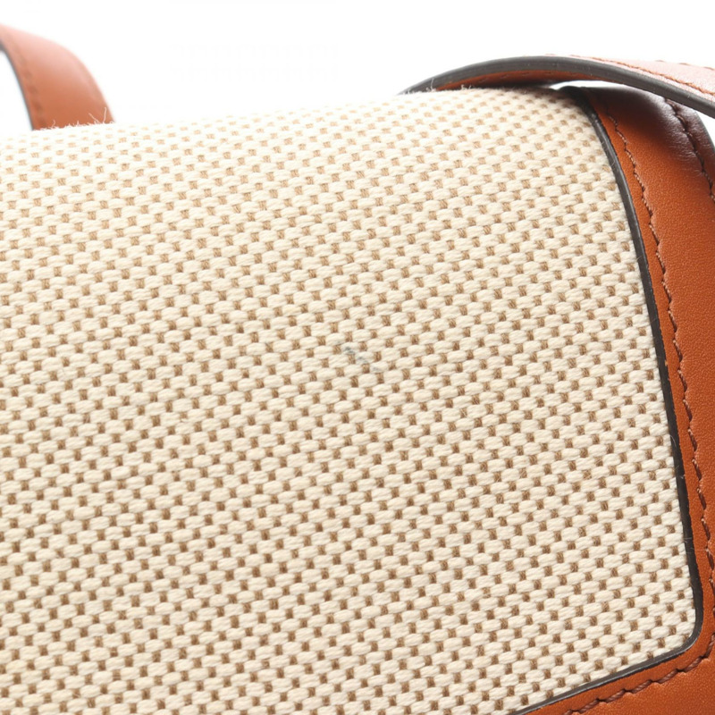 CELINE Teen Triomphe 肩斜背包，帆布皮革，天然棕色，二手-11