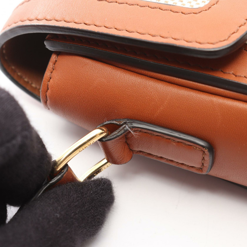 CELINE Teen Triomphe 肩斜背包，帆布皮革，天然棕色，二手-12