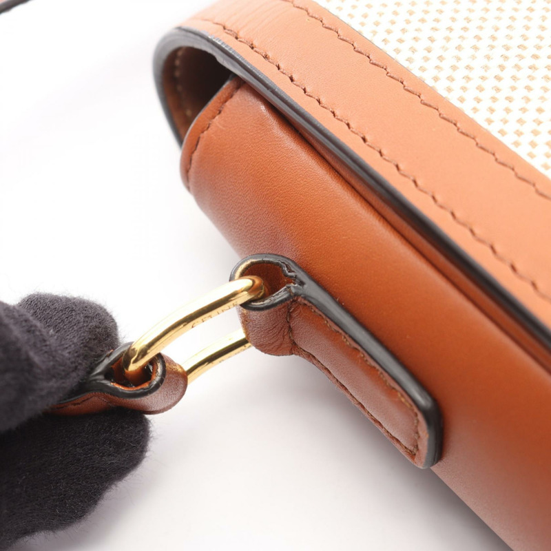 CELINE Teen Triomphe 肩斜背包，帆布皮革，天然棕色，二手-13