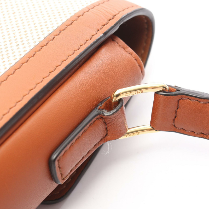 CELINE Teen Triomphe 肩斜背包，帆布皮革，天然棕色，二手-14