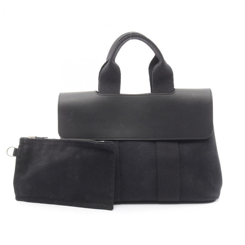 愛馬仕 Valparaiso PM 手提包，人字帆布皮革，黑色，SHW，二手女士