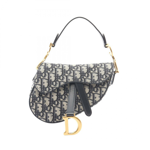 Christian Dior 迷你馬鞍包 Oblique 提花手提包 帆布皮革 海軍藍