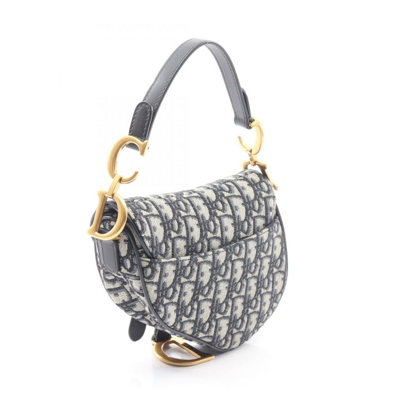 Christian Dior 迷你馬鞍包 Oblique 提花手提包 帆布皮革 海軍藍-1