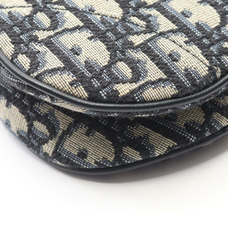 Christian Dior 迷你馬鞍包 Oblique 提花手提包 帆布皮革 海軍藍-4