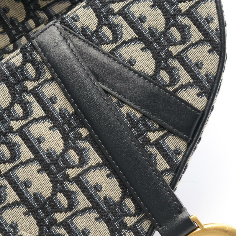 Christian Dior 迷你馬鞍包 Oblique 提花手提包 帆布皮革 海軍藍-5