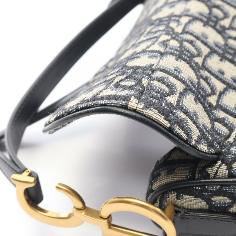 Christian Dior 迷你馬鞍包 Oblique 提花手提包 帆布皮革 海軍藍-6