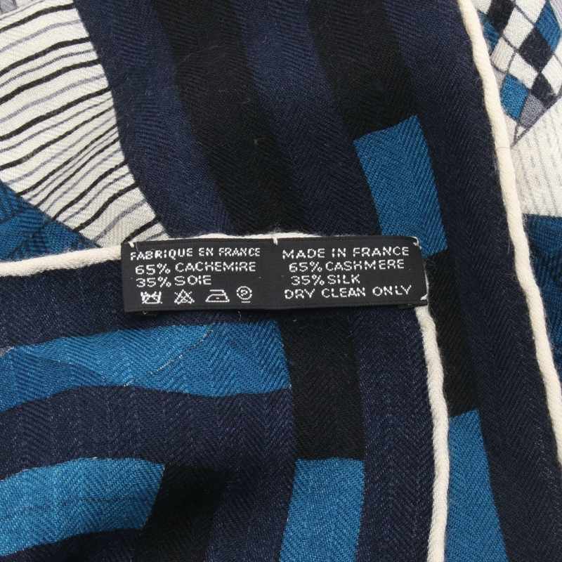 愛馬仕 Carre Geant 140 PATCHWORK HORSE 絲巾披肩，真絲羊絨材質，海軍藍/灰色-2