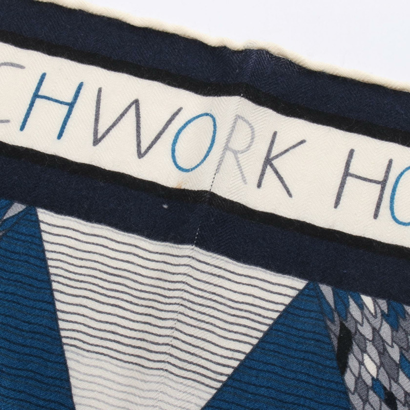 愛馬仕 Carre Geant 140 PATCHWORK HORSE 絲巾披肩，真絲羊絨材質，海軍藍/灰色-3