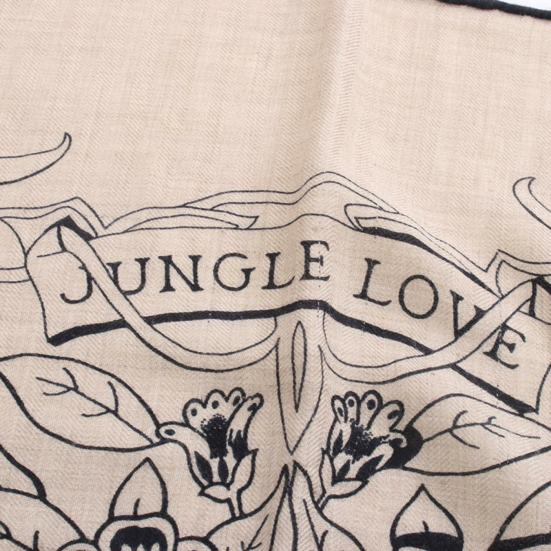 愛馬仕 Carre Geant 140 JUNGLE LOVE 絲巾披肩/圍巾/圍巾，真絲羊絨材質，米色/黑色-5