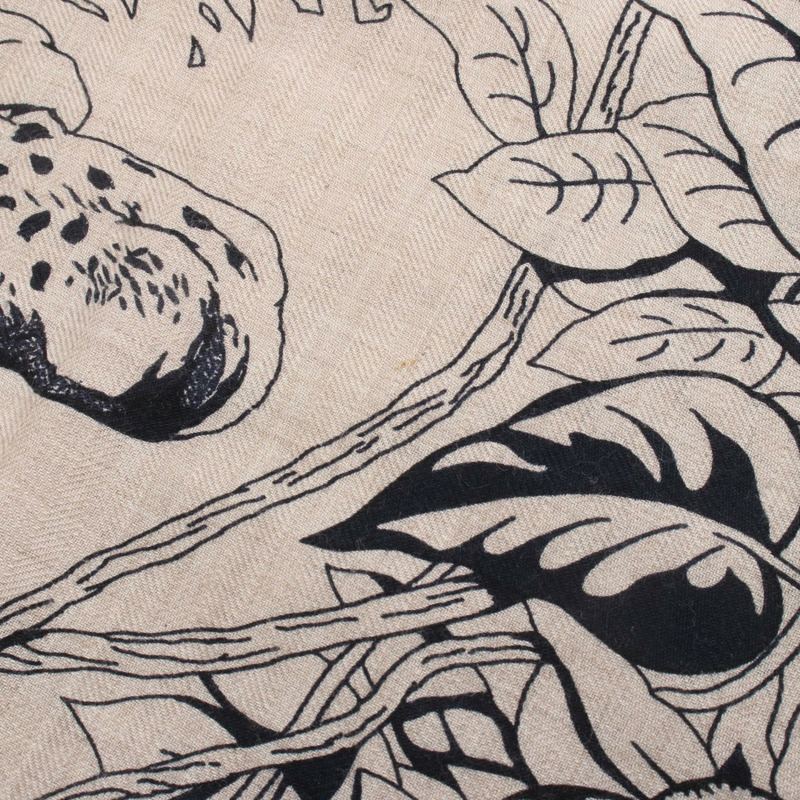 愛馬仕 Carre Geant 140 JUNGLE LOVE 絲巾披肩/圍巾/圍巾，真絲羊絨材質，米色/黑色-7