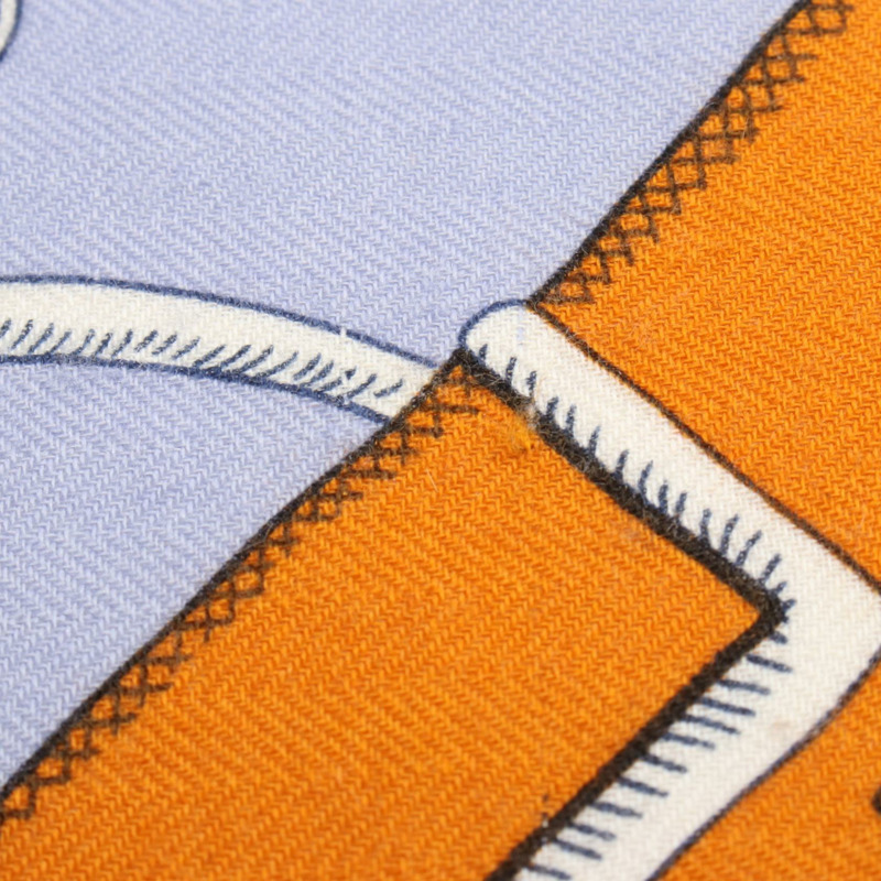 愛馬仕 Carre 140 ZOUAVES ET DRAGONS 絲巾披肩，真絲羊絨材質，橘色，二手-5