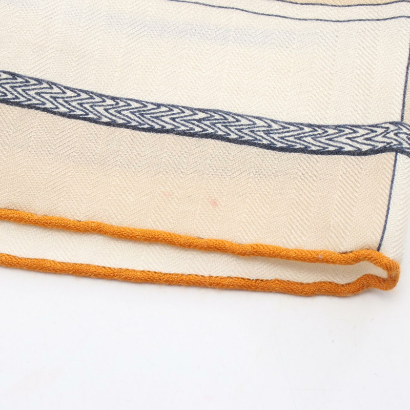 愛馬仕 Carre 140 ZOUAVES ET DRAGONS 絲巾披肩，真絲羊絨材質，橘色，二手-6