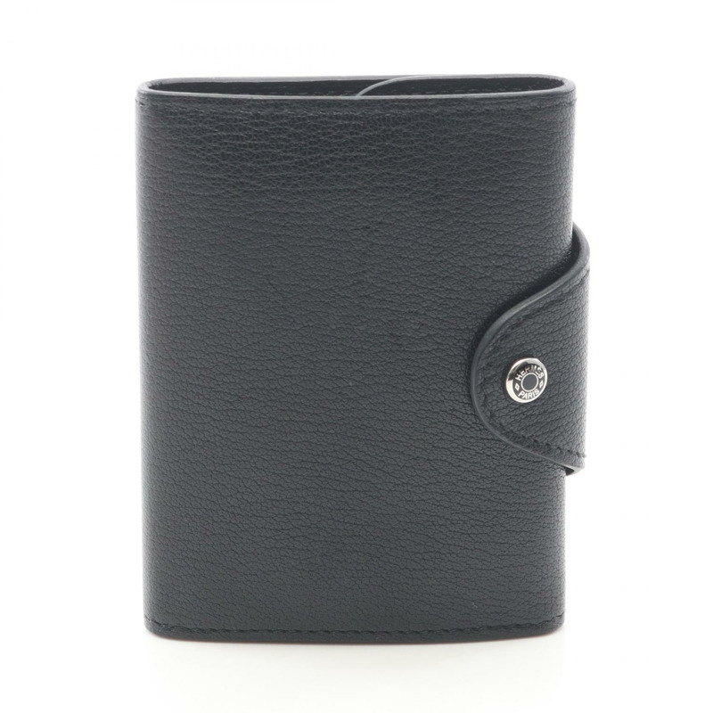 愛馬仕 Illiard 緊湊型三折皮夾 B H087234CK89 山羊皮 黑色 SHW-0