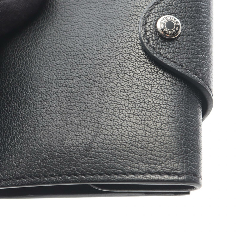 愛馬仕 Illiard 緊湊型三折皮夾 B H087234CK89 山羊皮 黑色 SHW-10