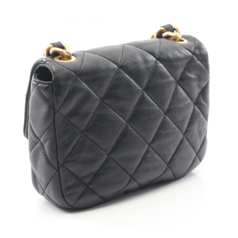 香奈兒迷你絎縫鏈條肩背斜背包 AS3205 黑色皮革 金色五金 二手-1