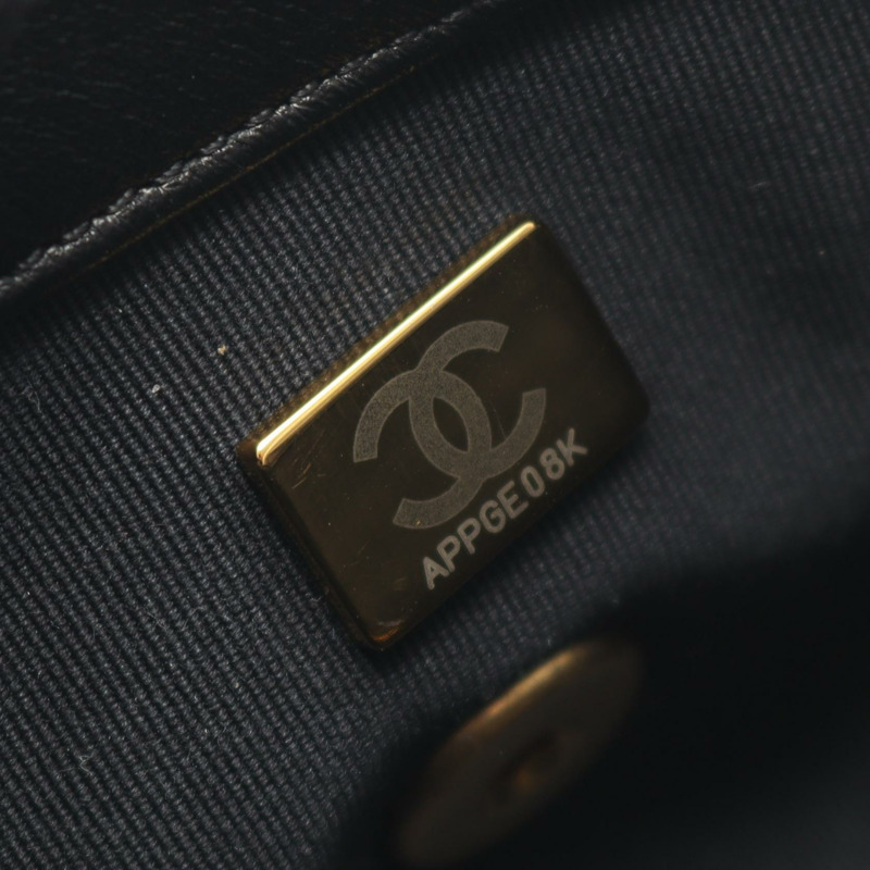 香奈兒迷你絎縫鏈條肩背斜背包 AS3205 黑色皮革 金色五金 二手-4