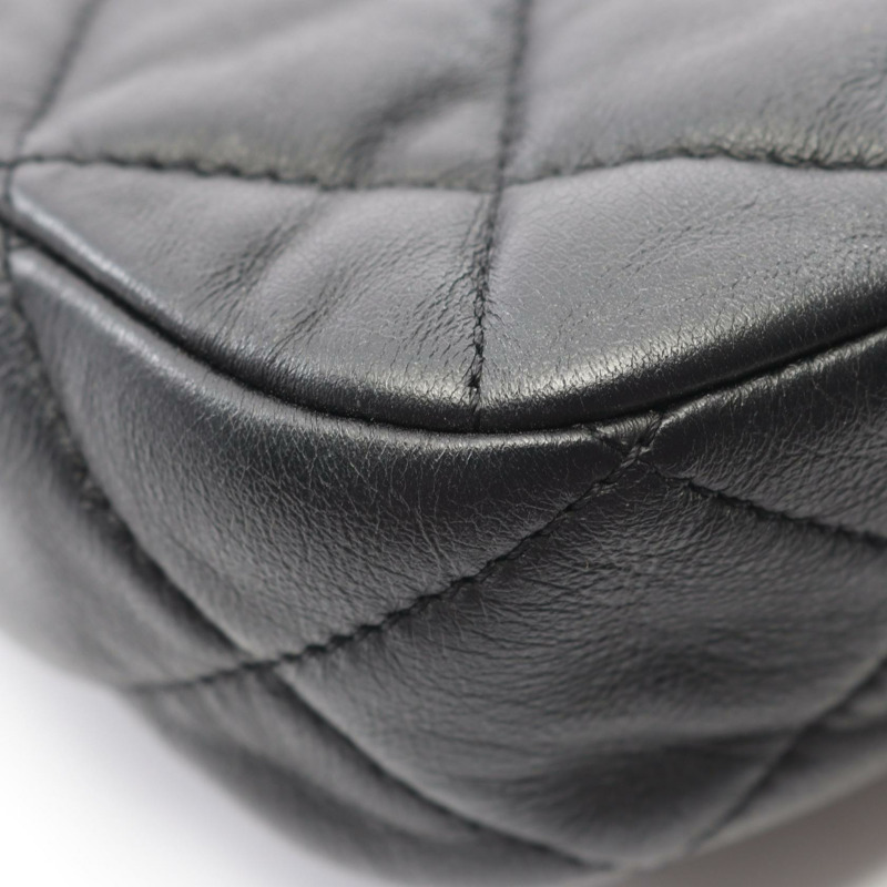 香奈兒迷你絎縫鏈條肩背斜背包 AS3205 黑色皮革 金色五金 二手-6