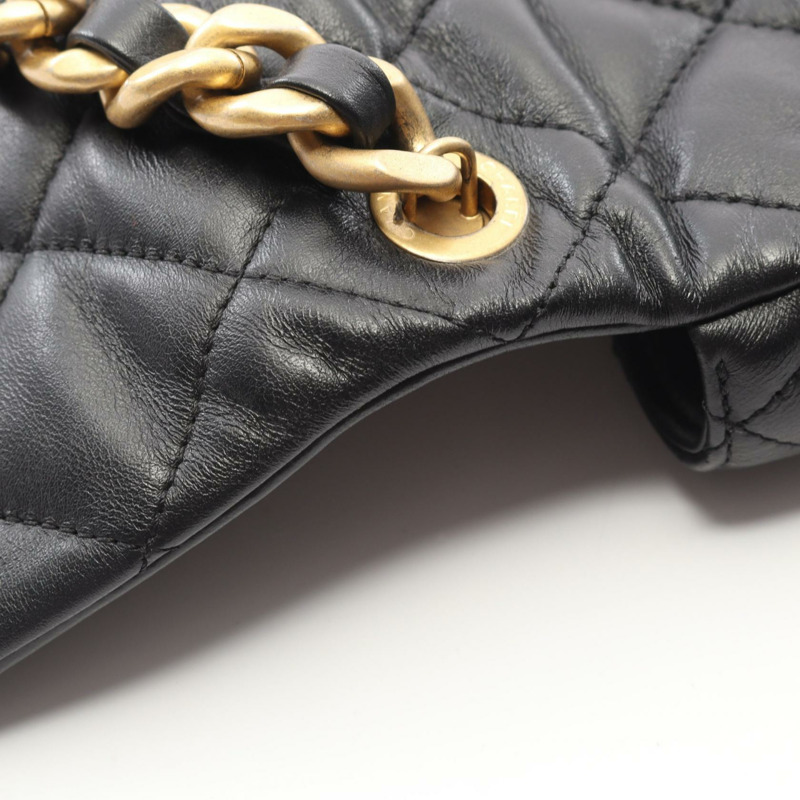 香奈兒迷你絎縫鏈條肩背斜背包 AS3205 黑色皮革 金色五金 二手-7