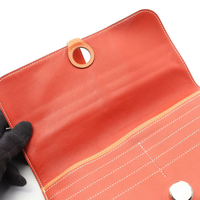愛馬仕 Dogon 長版對折皮夾，Swift 皮革，紅色/橘色，SHW，二手，女士 Q-5
