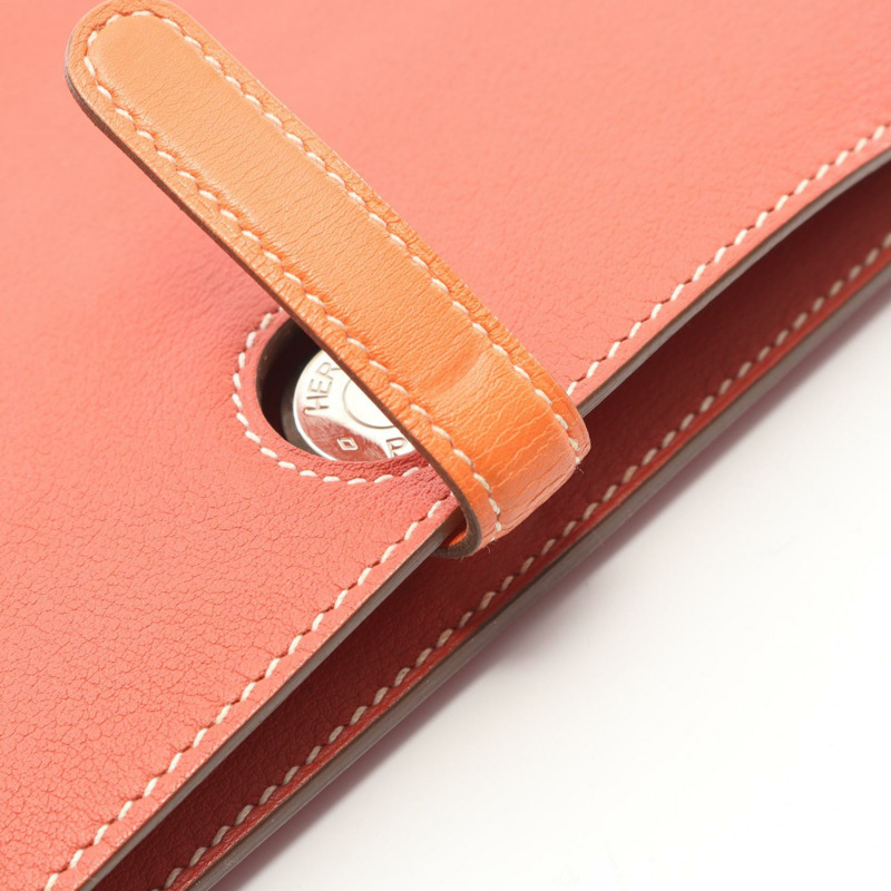 愛馬仕 Dogon 長版對折皮夾，Swift 皮革，紅色/橘色，SHW，二手，女士 Q-6