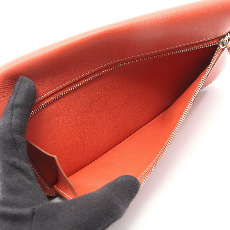 愛馬仕 Dogon 長版對折皮夾，Swift 皮革，紅色/橘色，SHW，二手，女士 Q-9