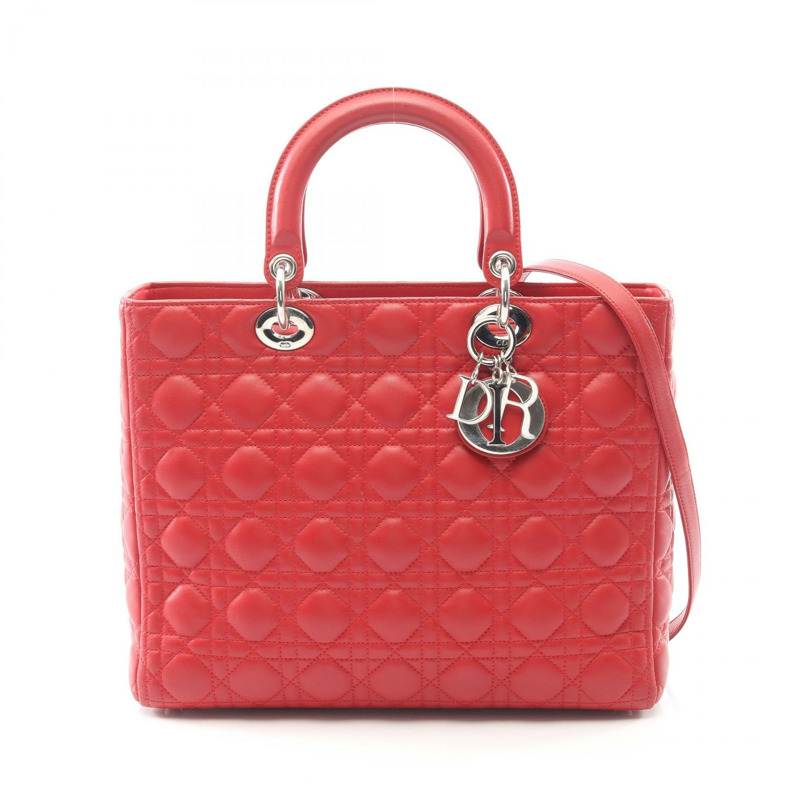 Christian Dior Lady Dior 大型 Cannage 肩背包 MO556 皮革 紅色 二手-0