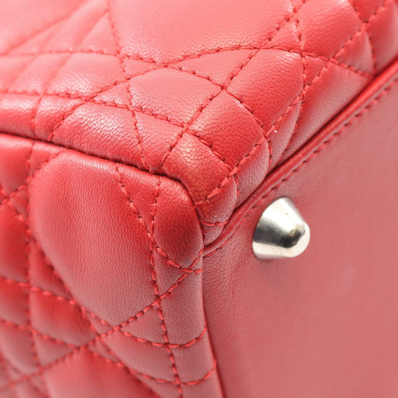 Christian Dior Lady Dior 大型 Cannage 肩背包 MO556 皮革 紅色 二手-6