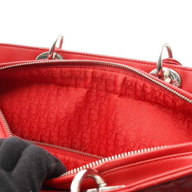 Christian Dior Lady Dior 大型 Cannage 肩背包 MO556 皮革 紅色 二手-8