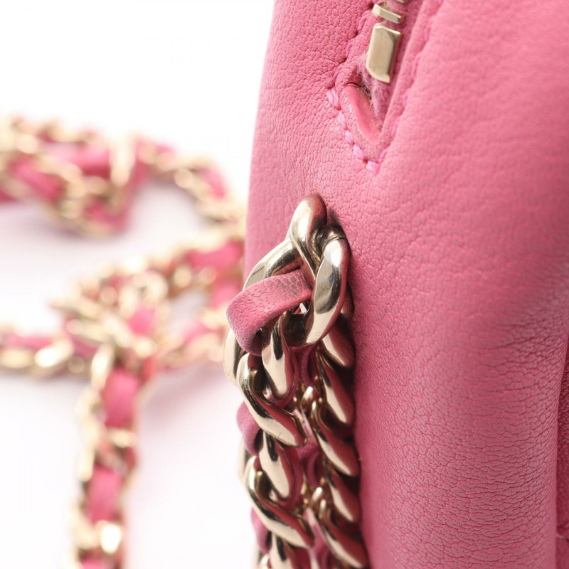 香奈兒 (CHANEL) 絎縫鏈條斜挎相機包，粉紅色皮革，二手，女士，金色五金-6