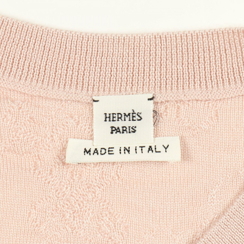 愛馬仕針織毛衣 #34 V 領絲質羊絨粉紅二手女款-2
