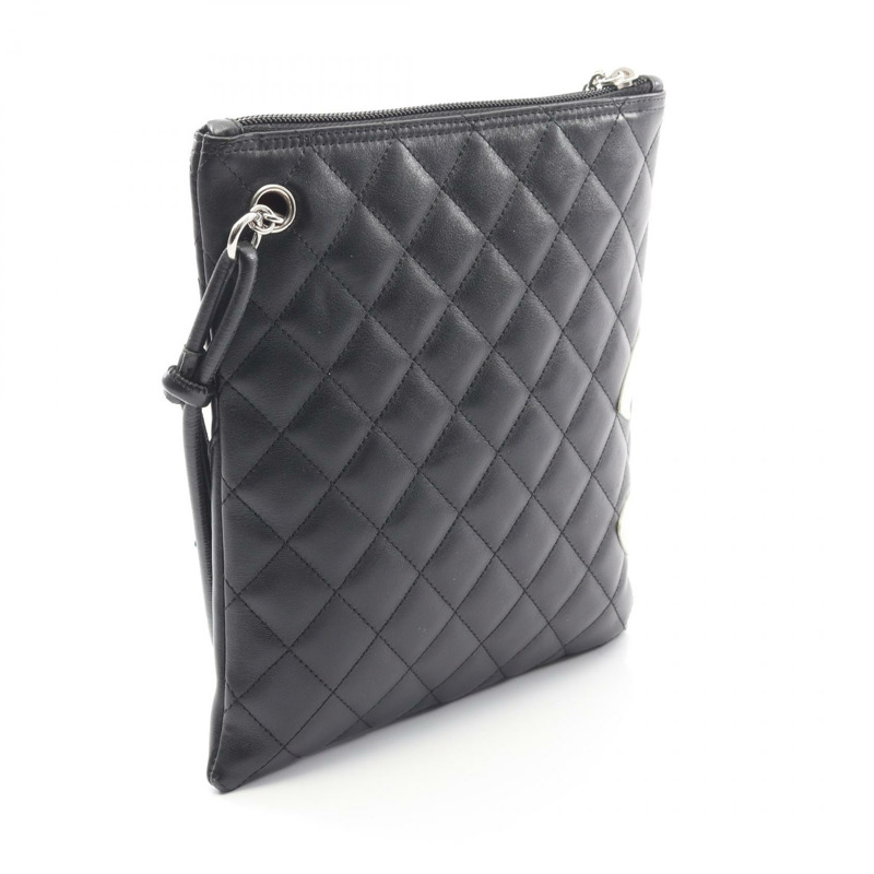 香奈兒 Cambon 系列單肩斜背包,黑色/白色,二手,女士,皮革材質,扣-1