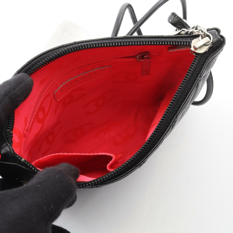 香奈兒 Cambon 系列單肩斜背包,黑色/白色,二手,女士,皮革材質,扣-2