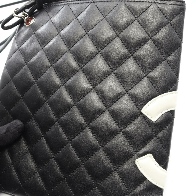 香奈兒 Cambon 系列單肩斜背包,黑色/白色,二手,女士,皮革材質,扣-8