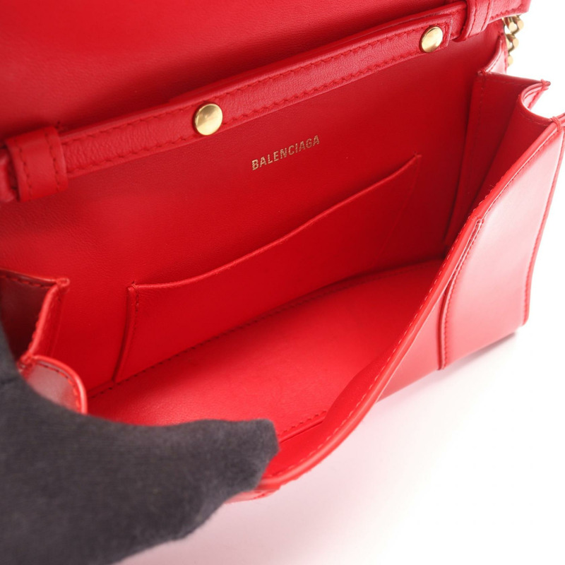 BALENCIAGA 沙漏形鏈條斜背包，紅色皮革，二手女款-2