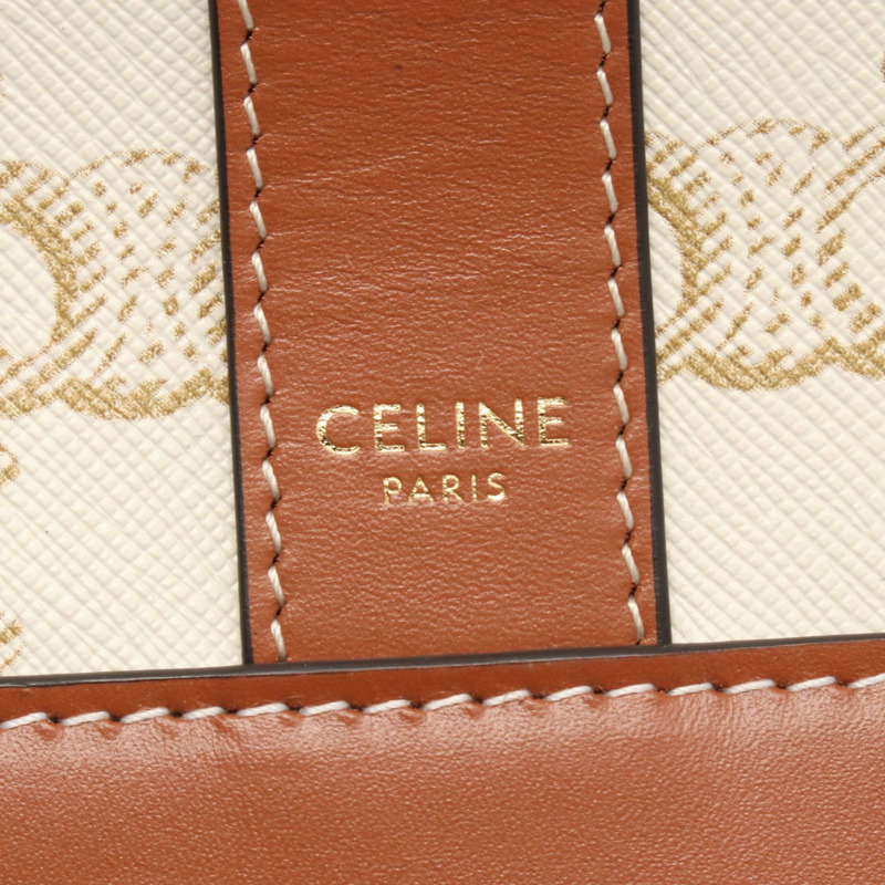 CELINE 中型 Triomphe 肩背包 191132CAS 帆布皮革 白色 棕色-3