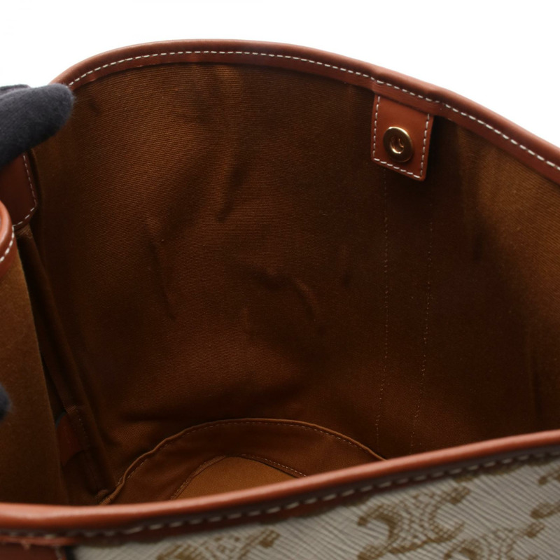 CELINE 中型 Triomphe 肩背包 191132CAS 帆布皮革 白色 棕色-4