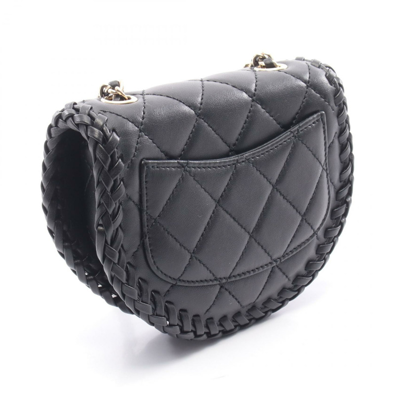 香奈兒 (CHANEL) Matelasse 迷你鏈條單肩斜挎包，黑色皮革，二手，女士，金色五金-1