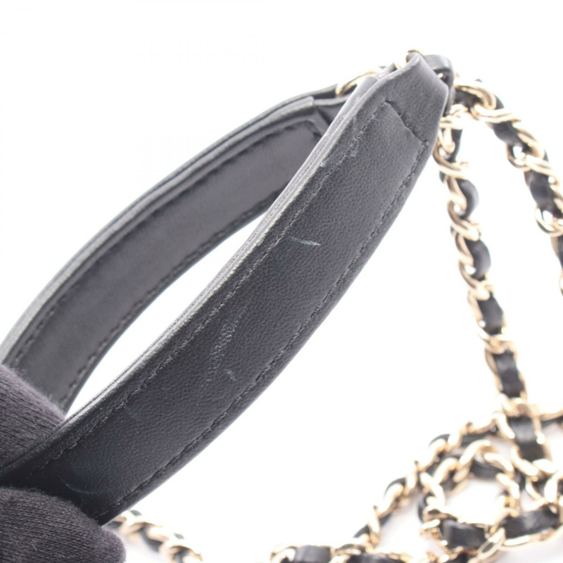 香奈兒 (CHANEL) Matelasse 迷你鏈條單肩斜挎包，黑色皮革，二手，女士，金色五金-6