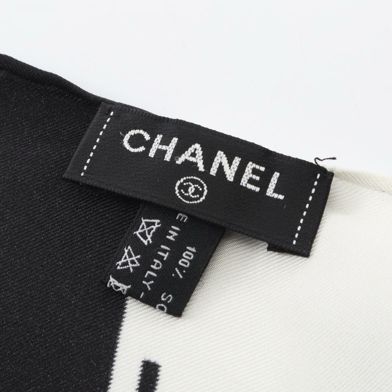 香奈兒 COCO 標誌絲巾披肩，白色/黑色，二手，女士 CC-2